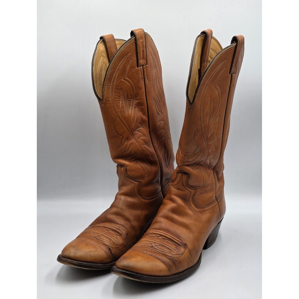 Vintage Justin Cowboy Boots Mens Size 9 D Style 2497 Cognac Leather USA Made - Picture 2 of 13